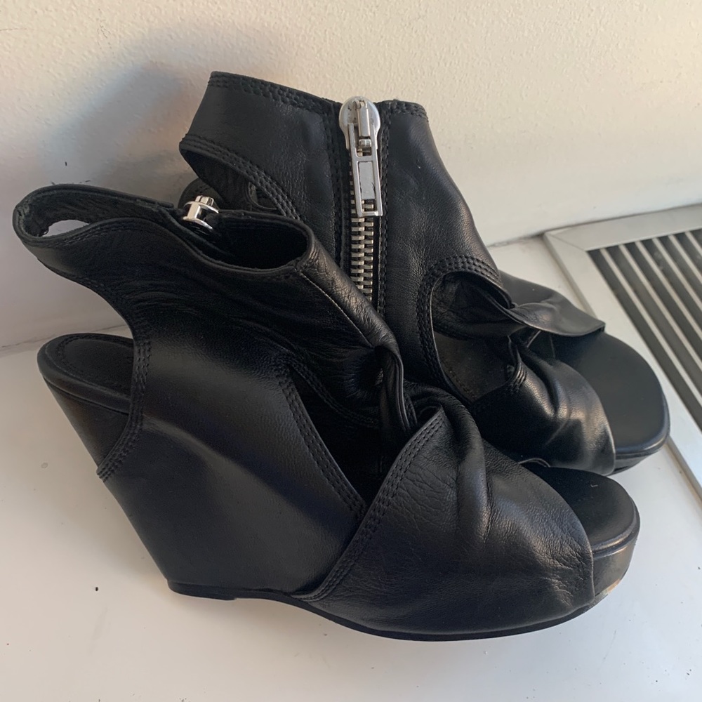 Chic Rick Owens Silver Zipper Black Leather heels